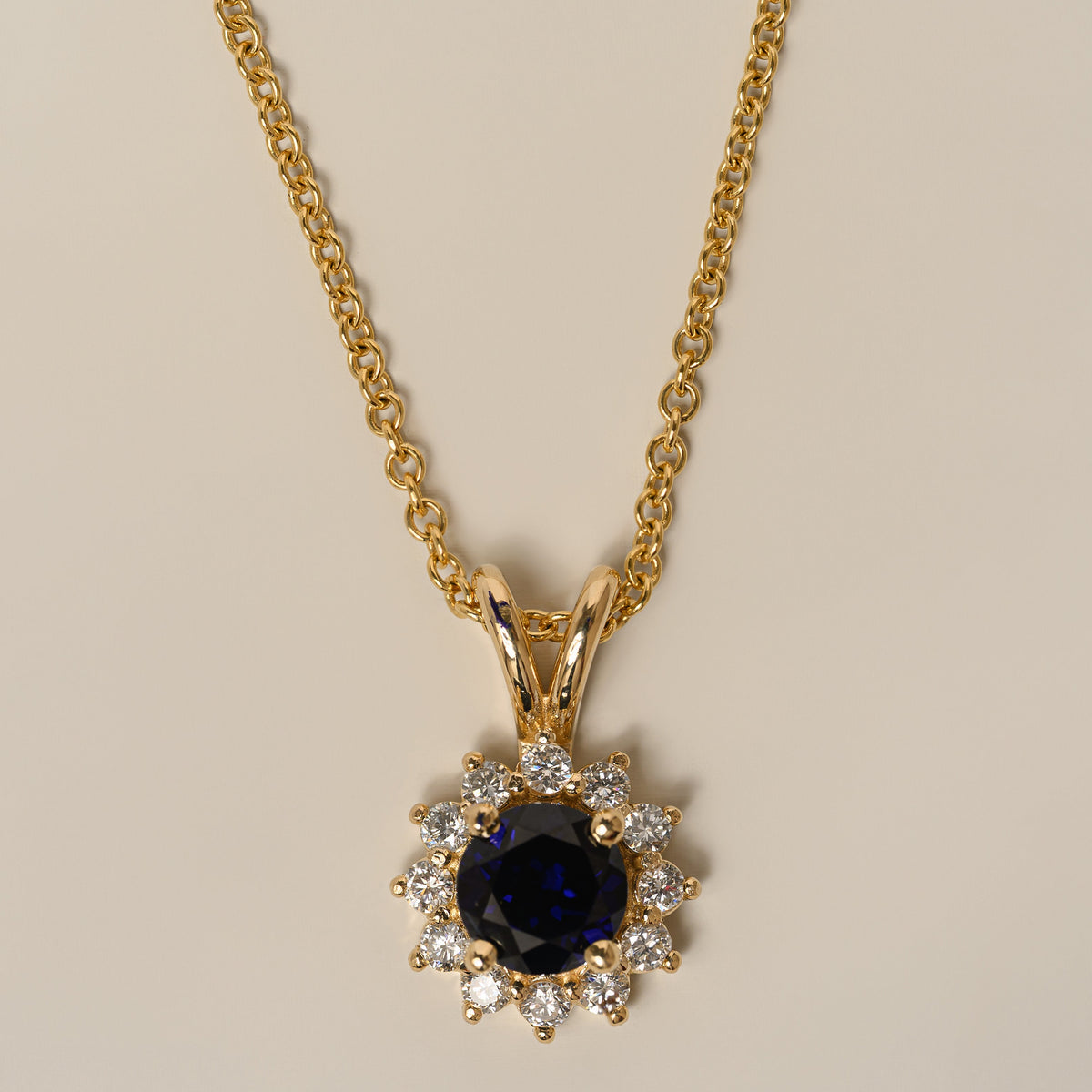 14k gold round cut birthstone lab diamond halo split bail customizable pendant necklace