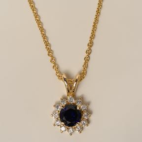 14k gold round cut birthstone lab diamond halo split bail customizable pendant necklace