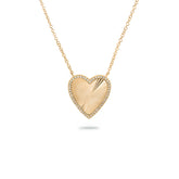 14k yellow gold fluted heart shaped pendant with diamond pave outline necklace