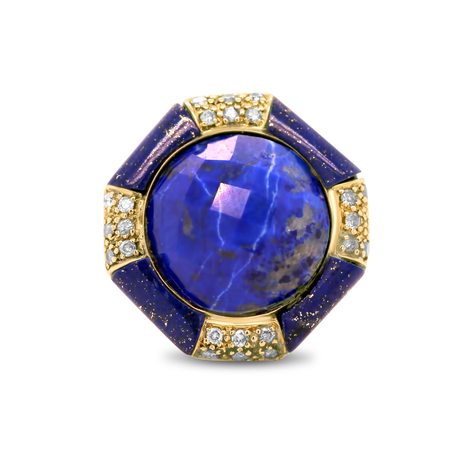 estate 14k yellow gold lapis and diamond octogonal ring