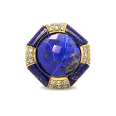 estate 14k yellow gold lapis and diamond octogonal ring