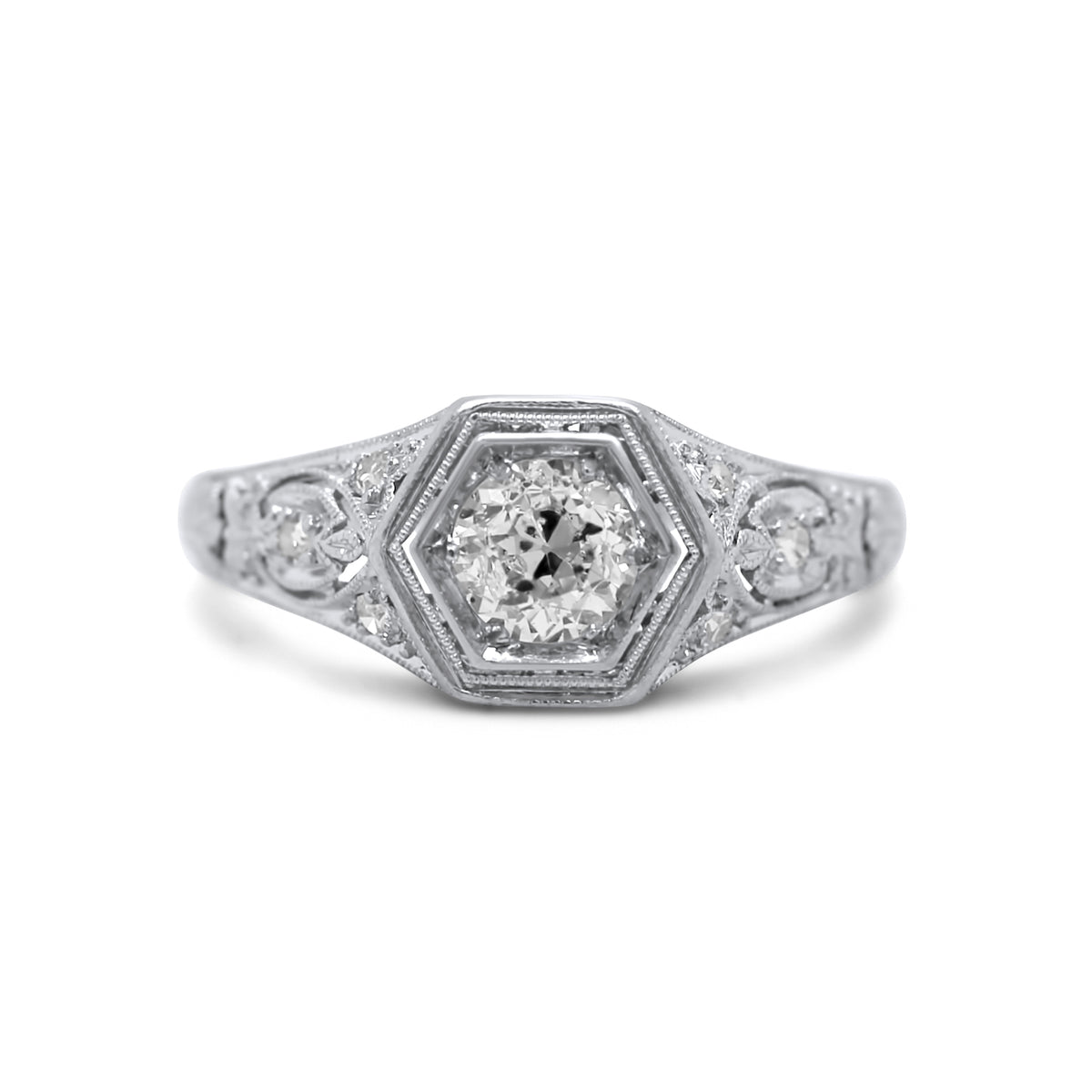 Platinum Edwardian Old European Cut Diamond Engagement Ring