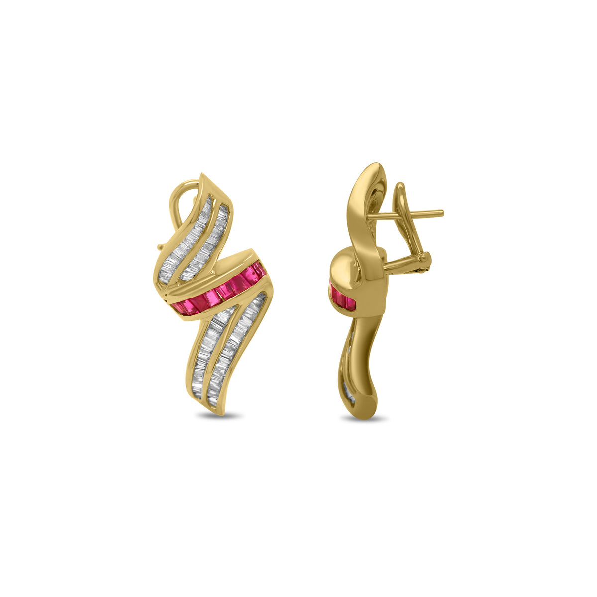 Estate 14K Yellow Gold Diamond and Ruby Earrings