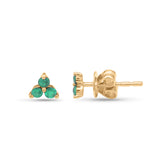 14k yellow gold emerald or sapphire trio stud earring