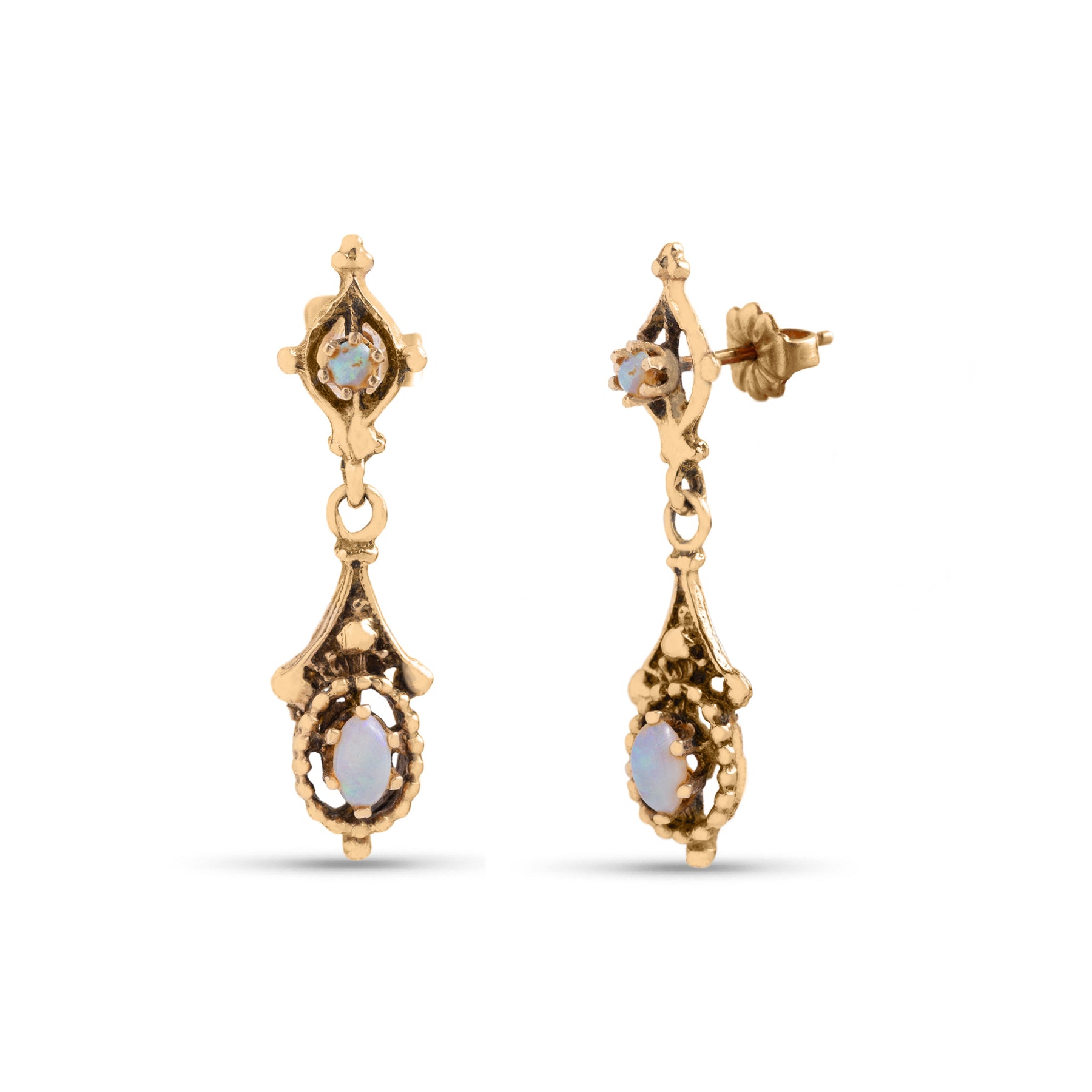 14k yellow gold opal drop earrings estate