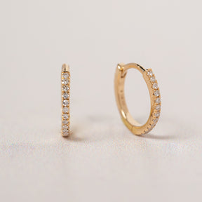 14k yellow gold diamond pave huggie hoop earrings
