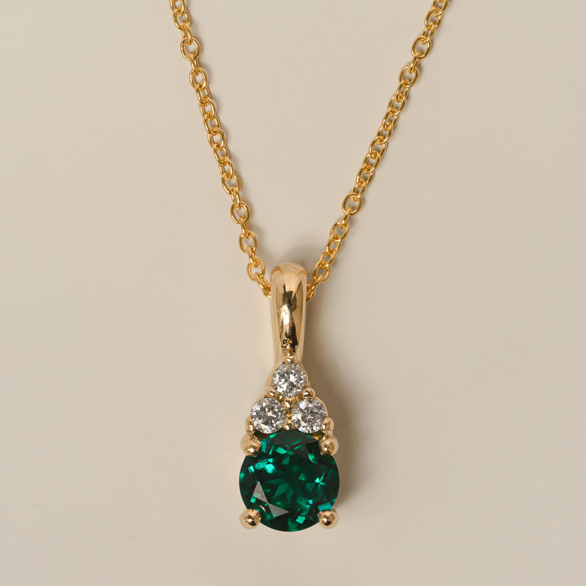 14k gold round cut gemstone lab diamond trio accent customizable birthstone pendant necklace