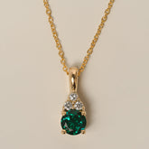 14k gold round cut gemstone lab diamond trio accent customizable birthstone pendant necklace