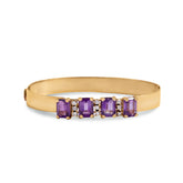 14k yellow gold estate amethyst and diamond bangle bracelet