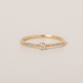 14k yellow gold bezel set diamond pave band stacking ring