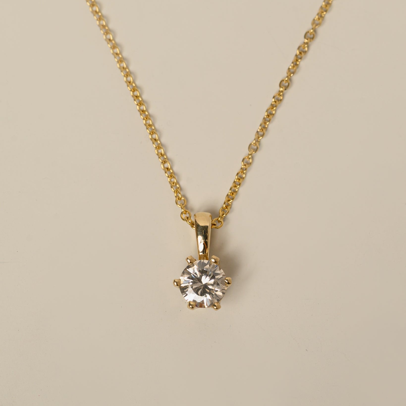 14k yellow gold 0.36ct round brilliant cut natural diamond six prong pendant necklace