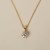 14k yellow gold 0.36ct round brilliant cut natural diamond six prong pendant necklace
