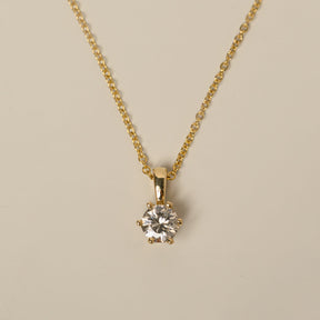 14k yellow gold 0.36ct round brilliant cut natural diamond six prong pendant necklace