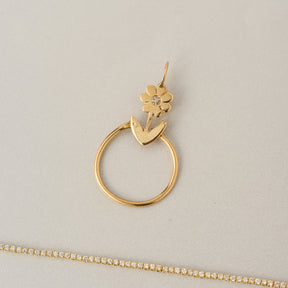 14K Yellow Gold Diamond Flower Charm Holder