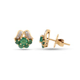 14k yellow gold emerald and diamond estate stud earrings