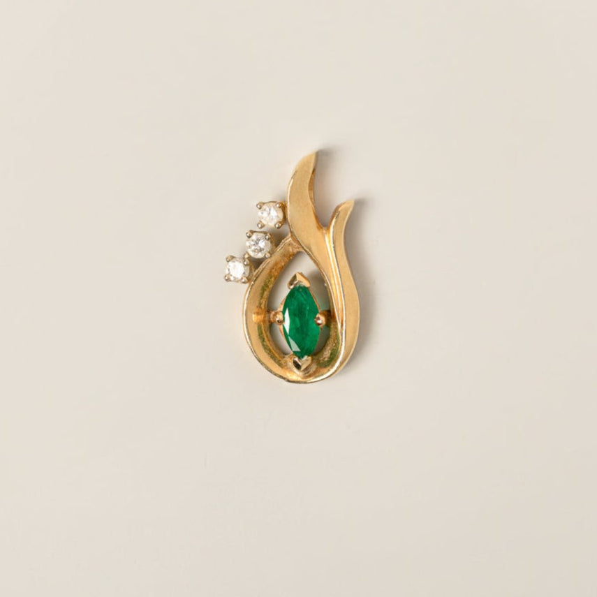 14k yellow gold marquise green emerald diamond pendant contemporary estate
