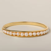14k yellow gold graduated pearl bangle estate bracelet