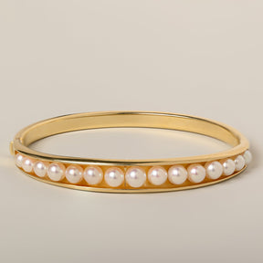 14k yellow gold graduated pearl bangle estate bracelet