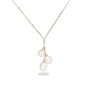 14k yellow gold triple pearl lariat drop necklace