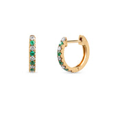 14k yellow gold huggies with alternating diamonds and emeralds