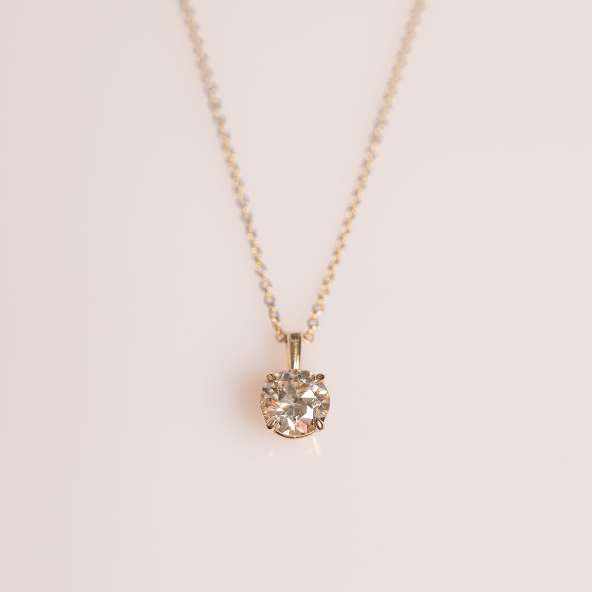 14k yellow gold 1.21ct light brown color round brilliant cut diamond pendant necklace