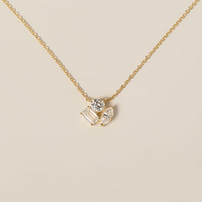 14k yellow gold round brilliant cut emerald cut marquise cut lab diamond cluster pendant necklace