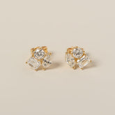 14k yellow gold multi diamond shape cluster stud earrings round emerald marquise cut diamonds