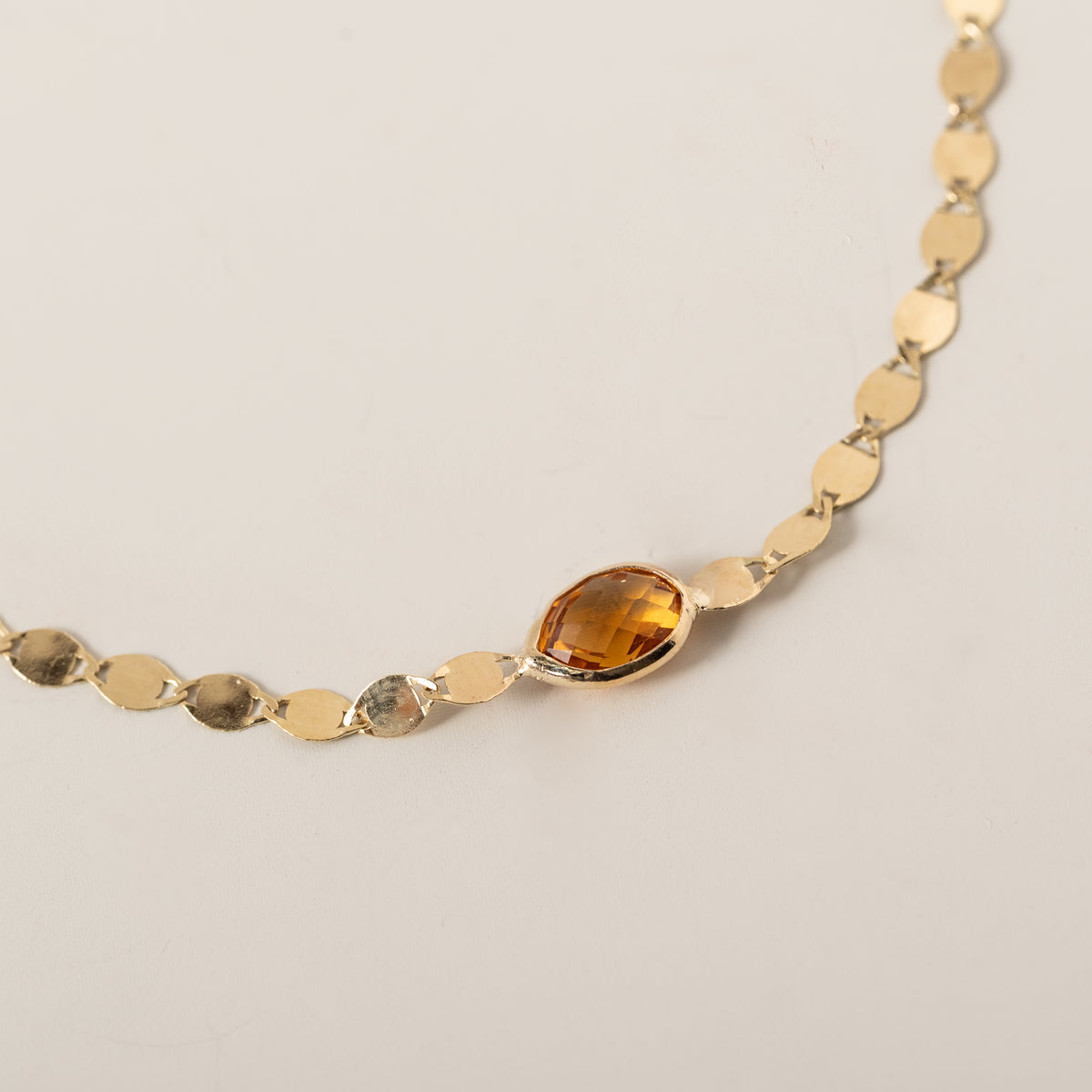 14k yellow gold oval east west bezel set citrine mirror chain bracelet