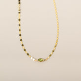 14k yellow gold bezel set east west oval peridot mirror chain necklace