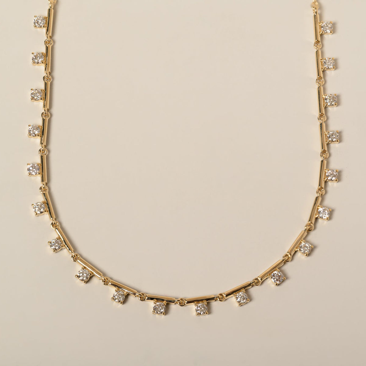 14k yellow gold round cut diamond alternating bar necklace partial cable chain