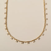 14k yellow gold round cut diamond alternating bar necklace partial cable chain