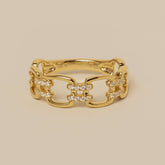 14k yellow gold link ring with diamond pave accent
