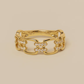 14k yellow gold link ring with diamond pave accent