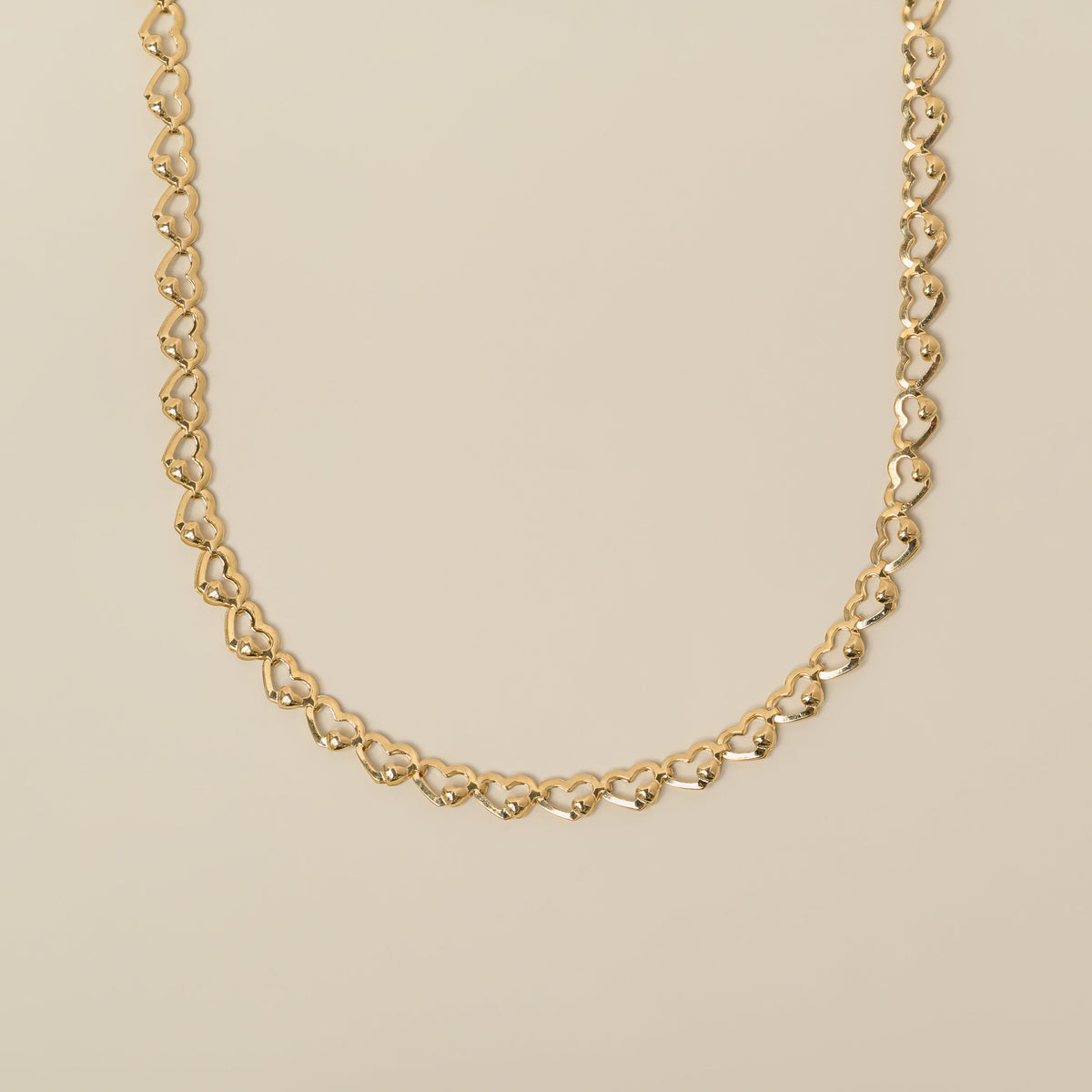 14k yellow gold polished heart link chain necklace