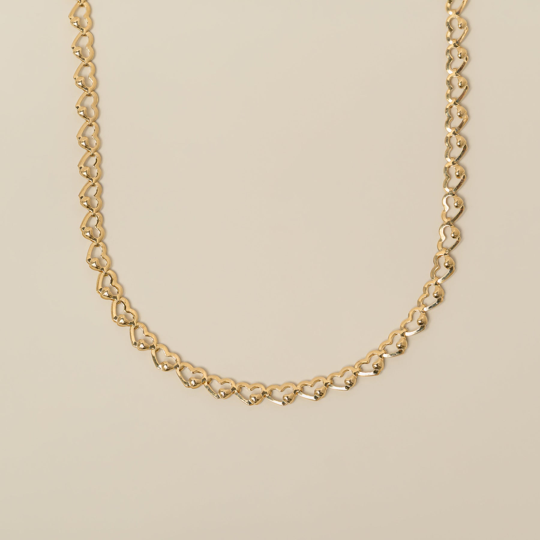 14k yellow gold polished heart link chain necklace