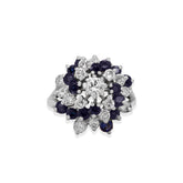 estate 14k white gold diamond and sapphire spiral cluster ring