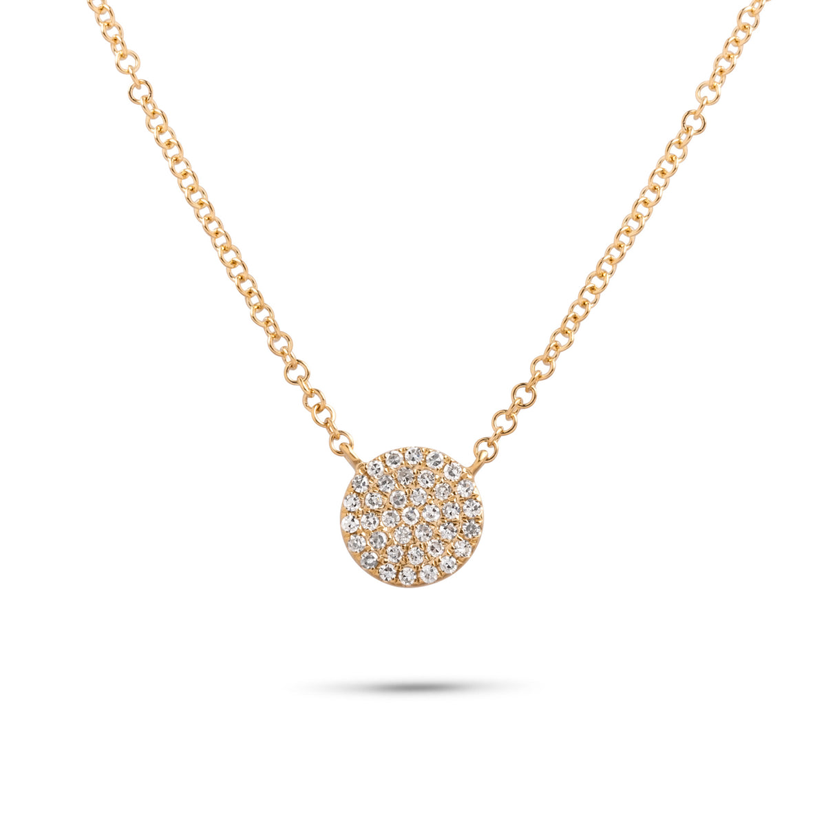 14k yellow gold diamond pave disc pendant necklace