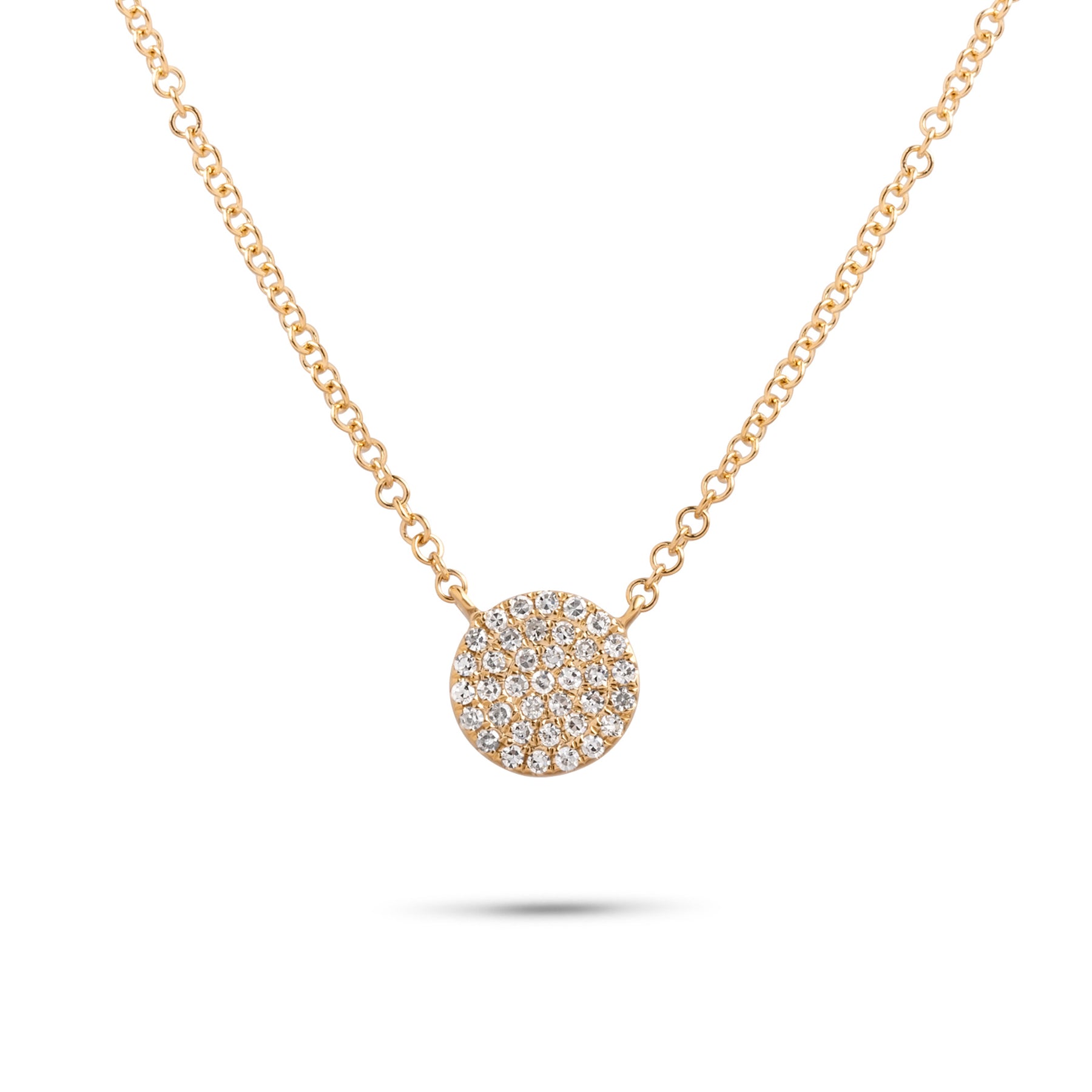 14k yellow gold diamond pave disc pendant necklace