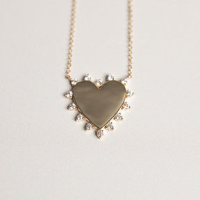14k yellow gold heart pendant with diamond halo engravable necklace