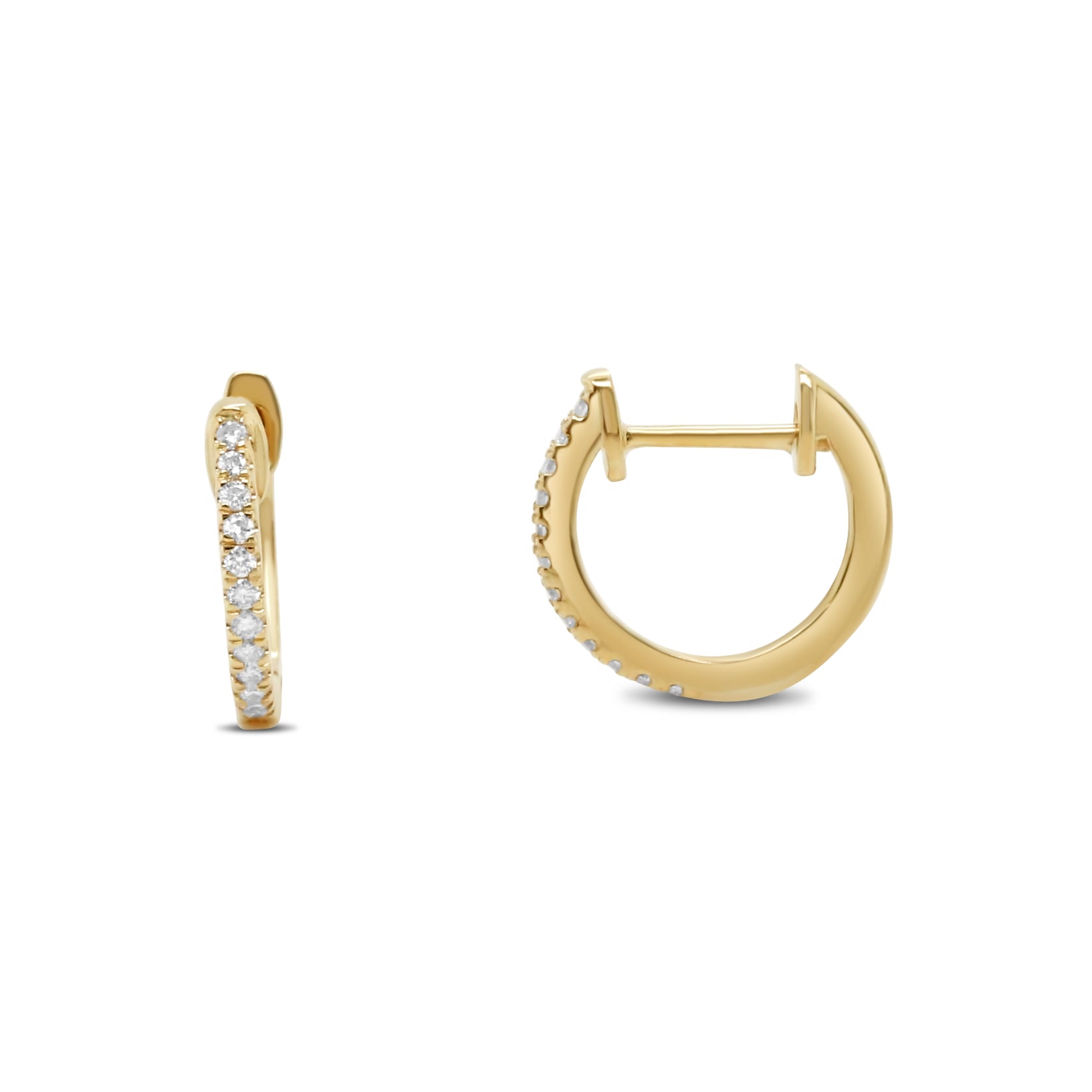 14K Yellow Gold Diamond Huggie Hoop Pair