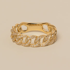 14k gold diamond pave curb chain ring