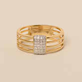 14k yellow gold diamond pave rectangle cluster open space chunky ring