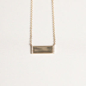 14k yellow gold diamond pave bar necklace personalized engraving 