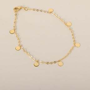 14k yellow gold polished dangle circle disc station bracelet