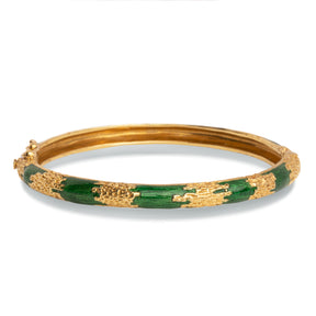 Contemporary Estate 14k Yellow gold Enamel and Gold Bangle