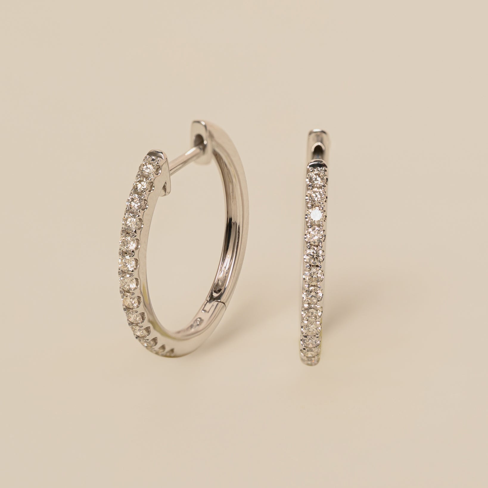 14k gold classic diamond pave small hoop earrings