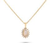 14k yellow gold opal with diamond halo pendant necklace 16 inches