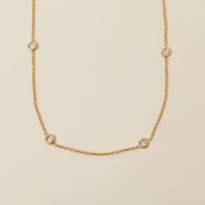 14k gold bezel set lab grown diamond station diamond by the yard necklace