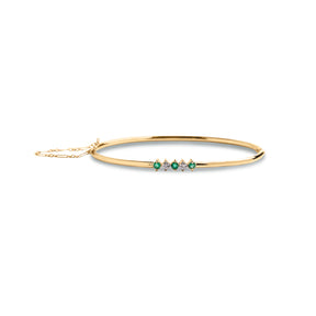 14k yellow gold estate diamond and emerald bangle bracelet