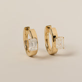 14k yellow gold emerald cut lab diamond offset chunky huggie hoop earrings